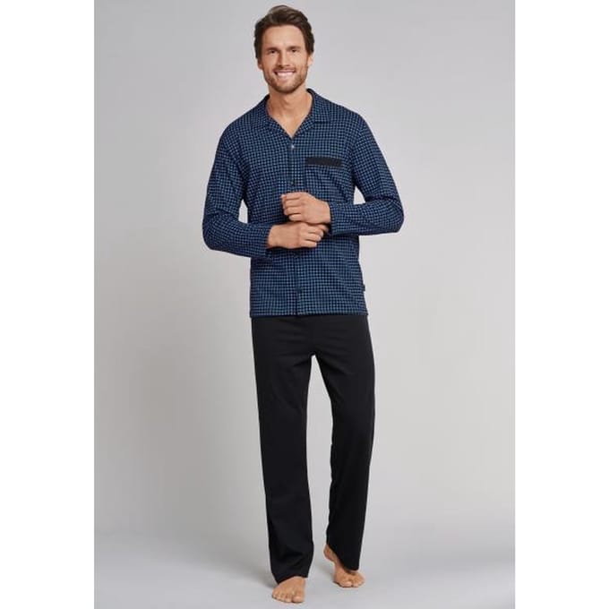 Schiesser Maat XL  Heren Pyjama - Royal - V Hals - Doorknoop