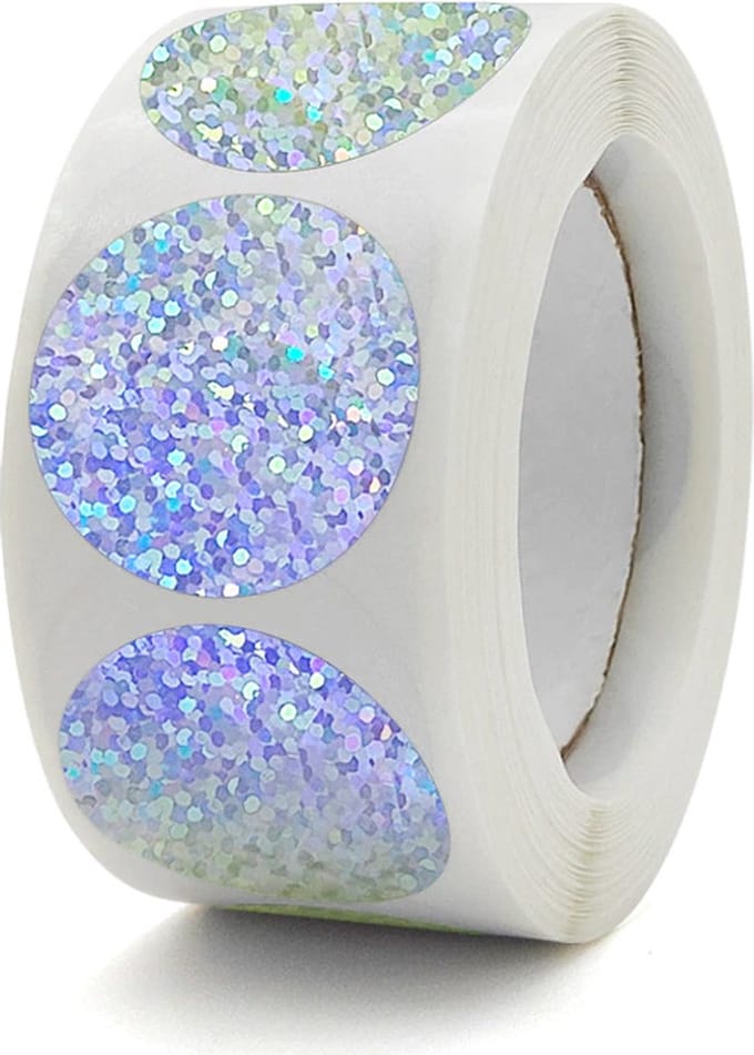 DW4Trading Stickerrol Zilver Glitter Rondje Sluitstickers Ø 2,6 cm 500 Stuks