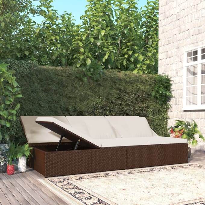 vidaXL - Ligbed - met - kussens - converteerbaar - poly - rattan - bruin
