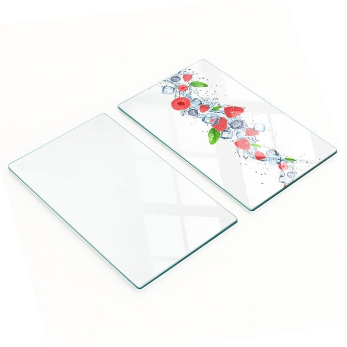 Glazen serveerplanken voor snacks met bosfruit en ijs, 2x30x52 cm