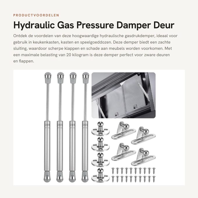 Dailygoods- Gasdrukdemper 200N - 4 Stuks - Schokdemper - Keukenkast