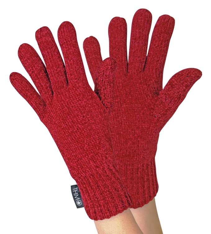 THMO - Dunsulate Chenille Muts & Handschoenen Set voor dames - Rood