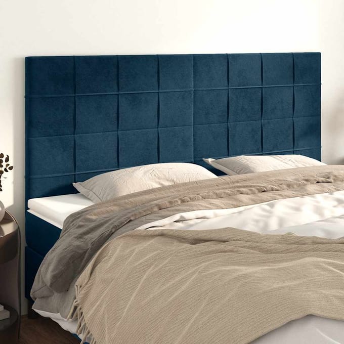 vidaXL - Hoofdbord - donkerblauw - 200x5x118/128 - cm - fluweel