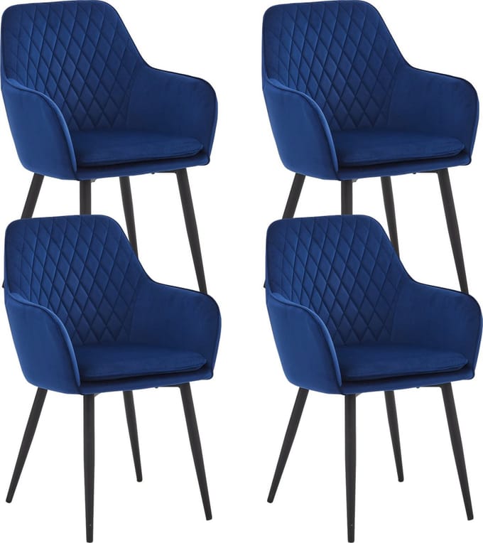 Colenis® - Laura Eetkamerstoel - Set Van 4 - Blauw - Velvet - Design - Industrieel - Met armleuning