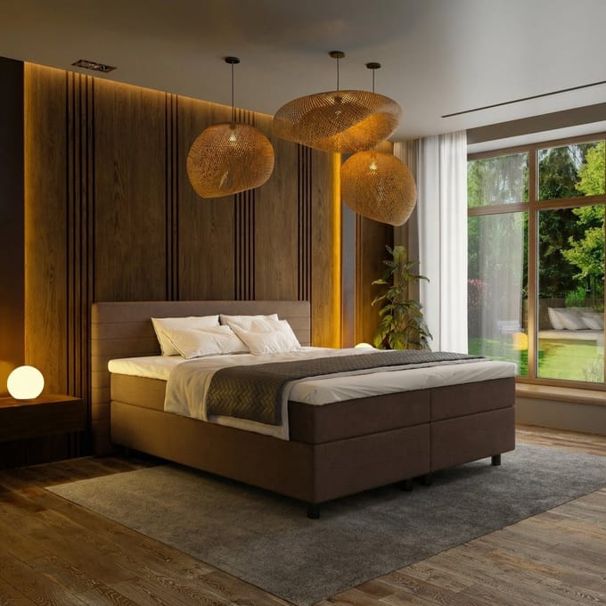Mörgenn Boxspring Horizon - Pocketvering - 9-Baans Hoofdbord - Bruin - 100 x 200