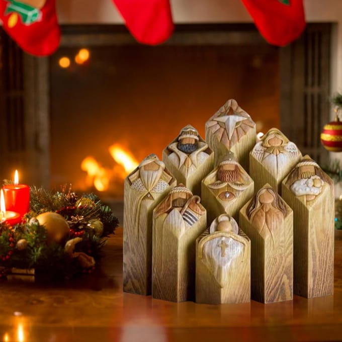 Hemel Kerststal Boom Pilaar Beeld Hars Ambacht Beelden Desktop Ornament Huis Kantoor Restaurant beige