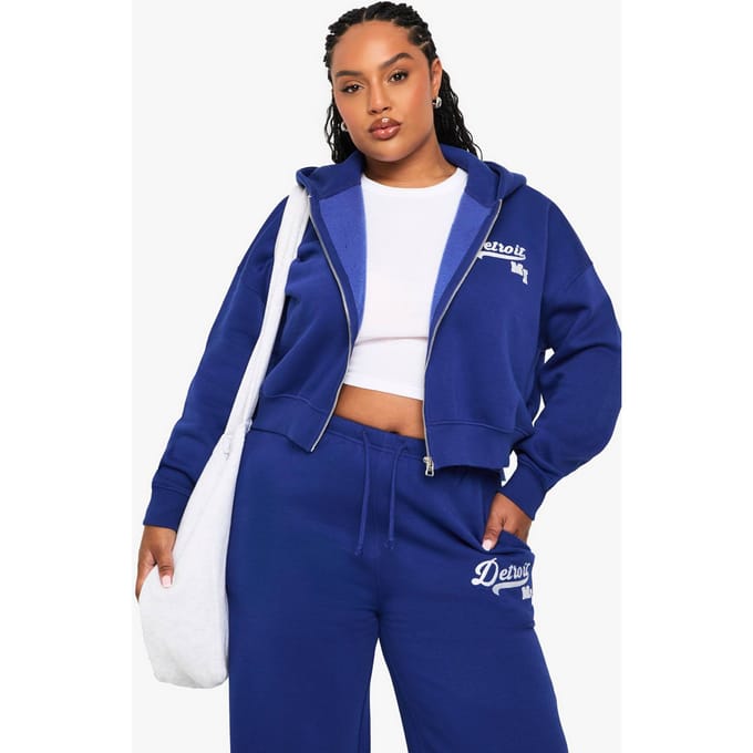 boohoo Dames PLUS DETROIT OVERSIZED ZIP UP HOODIE | Cobalt | Maat: 16