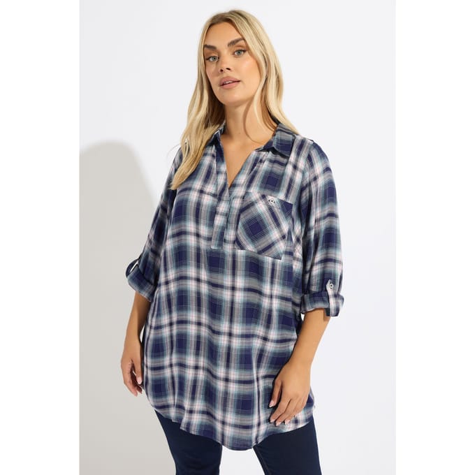 Yours Marineblauw Geruit Overhemd Size 48