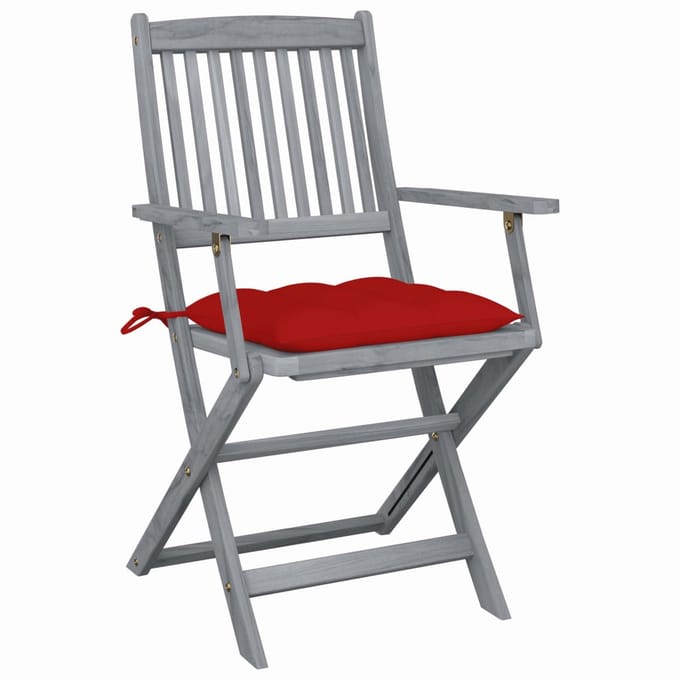 vidaXL - Set - van - 4 - klapstoelen - met - kussens, - gemaakt - van - massief - acaciahout.