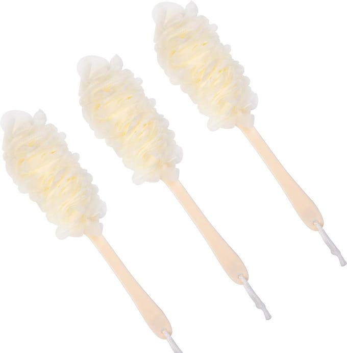 Rug Borstel - Douche Spons - Lichaam Reinigen - Lange Handgreep - 43 cm Lengte - Wit Set