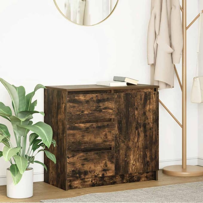 vidaXL - Dressoir - met - lade - 71x35x65 - cm - spaanplaat - gerookt - eikenkleurig