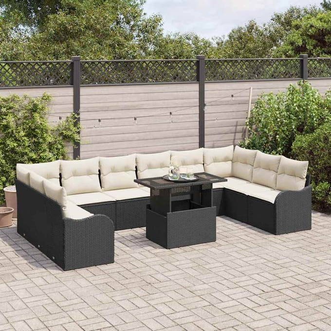 vidaXL - Tuinbank - Set - 11 - st - Zwart - Poly - rattan