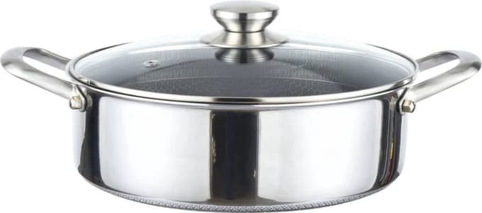 Cheffinger Lage Braadpan met Deksel - 32cm - RVS - Honingraat - Inductie
