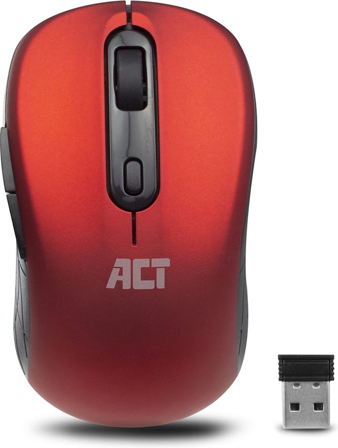 ACT Muis Draadloos - Optisch - 1600 DPI - 2.4Ghz USB Mini Dongel  - Lichtgewicht - AC5135 Rood