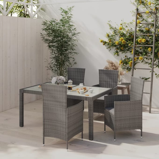 vidaXL - 5-delige - Tuinset - met - kussens - poly - rattan - grijs