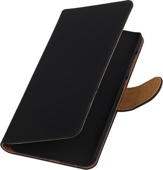 Zwart Effen Booktype Samsung Galaxy Ace 2 Wallet Cover Hoesje