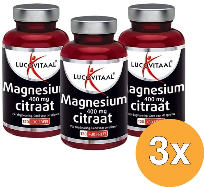 3x Lucovitaal Magnesium Citraat 400mg 3-pack (450 tabletten)