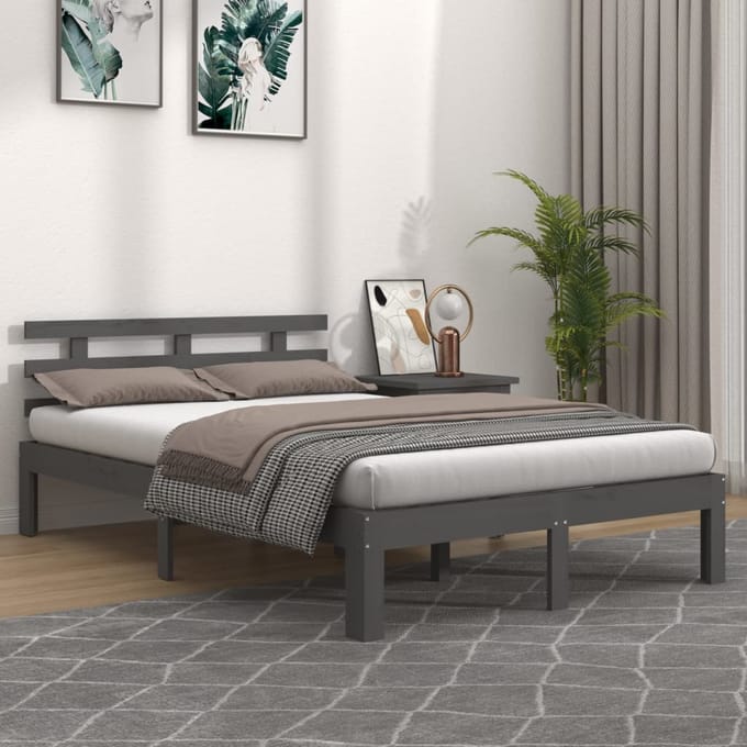 vidaXL - Bedframe - massief - hout - grijs - 200x200 - cm