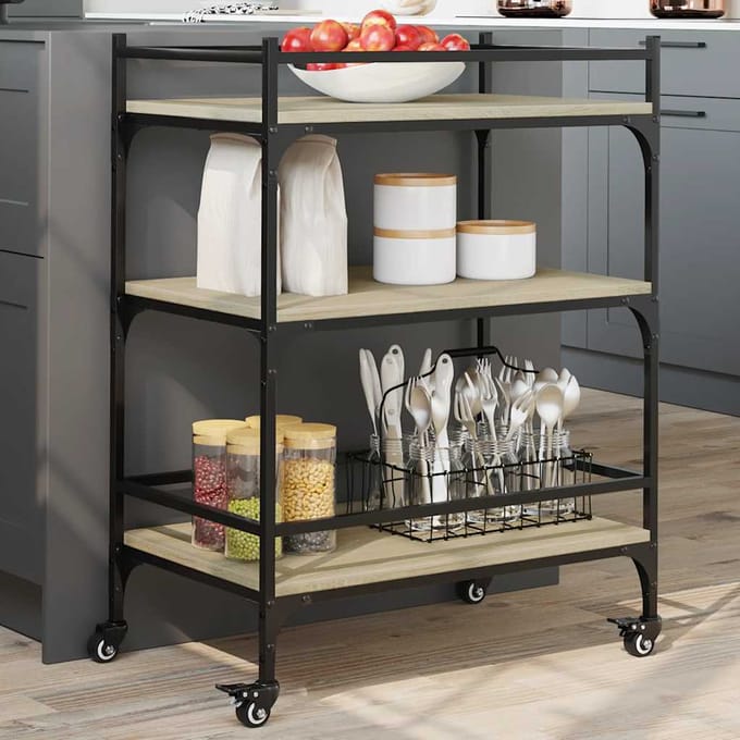 vidaXL - Keukentrolley - 65x40x86,5 - cm - bewerkt - hout - sonoma - eikenkleurig