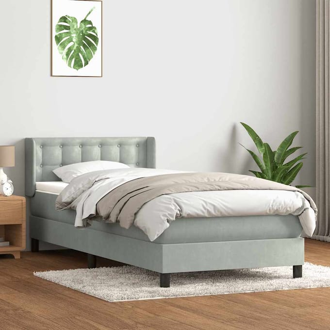 vidaXL - Boxspring - met - matras - fluweel - lichtgrijs - 80x220 - cm