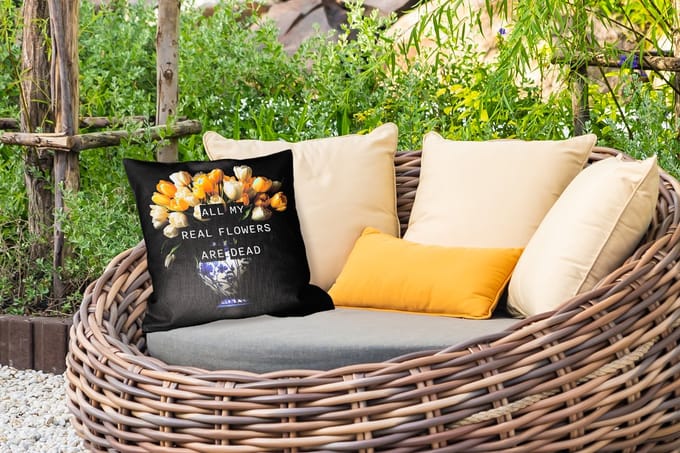 Tuinkussen - Quotes - Bloem - Tulp - Geel - 40x40 cm - Weerbestendig