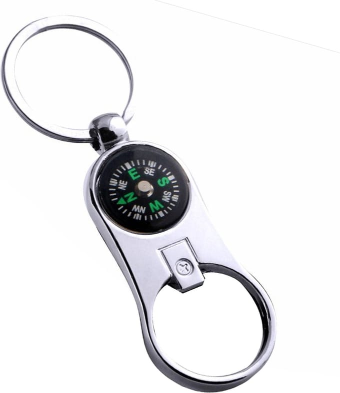 Fako Bijoux - Sleutelhanger Flesopener - Kompas - Zilverkleurig