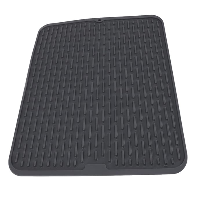Rechthoekige Siliconen Afdruipmat Hitte-isolatie Antislip Afdruipmat met Ingebouwde Afvoer black