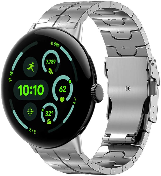 Strap-it Titanium 'Iron' bandje geschikt voor Google Pixel Watch 5 (45 mm) / 4 (45 mm) / 3 (45 mm) - Zilver