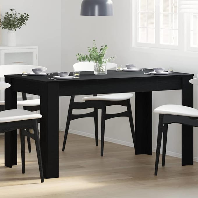 vidaXL - Eettafel - Zwart - eiken - 140 - x - 74,5 - x - 76 - cm - Bewerkt - hout