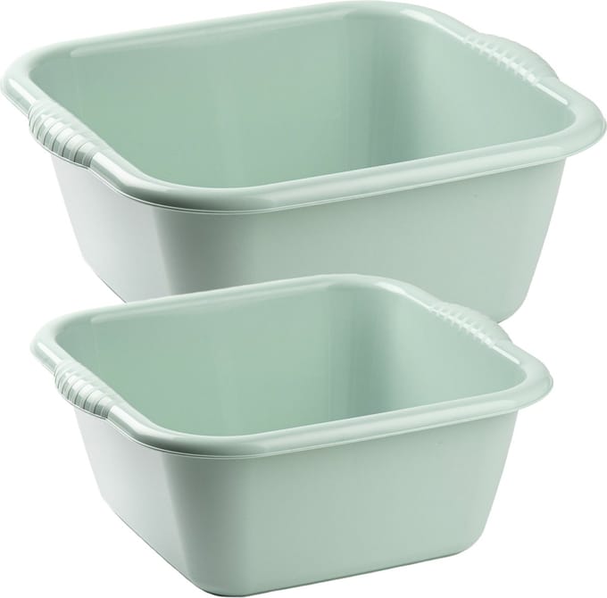 Forte Plastics Afwasbak teil - set van 2 formaten - 10 en 15 liter - mint groen - kunststof