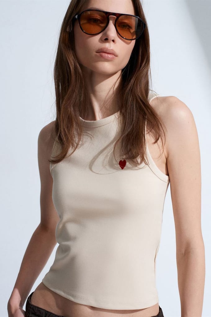 Geborduurde Mouwloze Slim-Fit Jersey Blouse