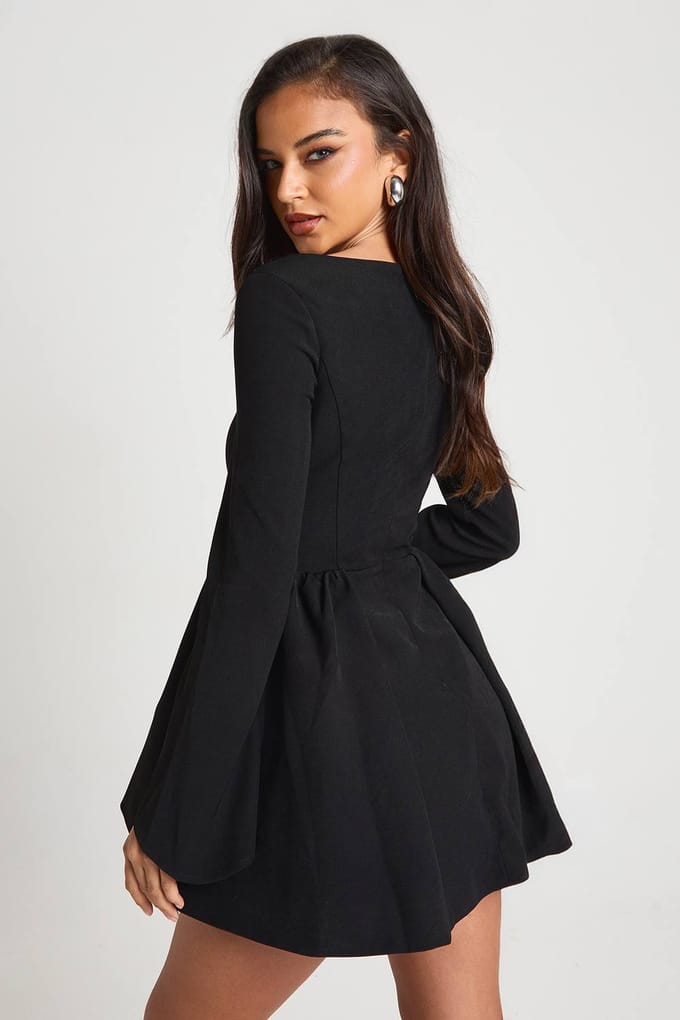 boohoo Dames Gestructureerde korset-skaterjurk | Zwart | Maat: 38