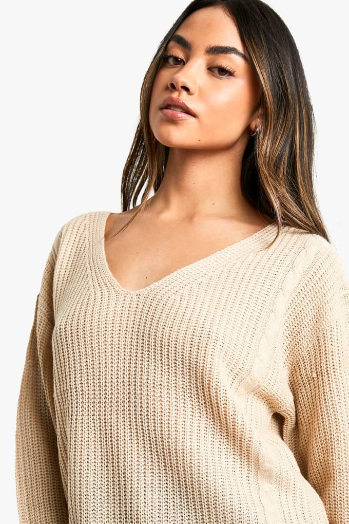 boohoo Dames V-hals oversized trui | Oatmeal | Maat: Medium