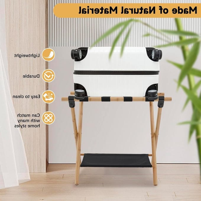 Kofferstandaard - Bagagerek - Bagage Opbergen - Dubbeldeks ontwerp - 64 x 45 x 52 cm - Naturel