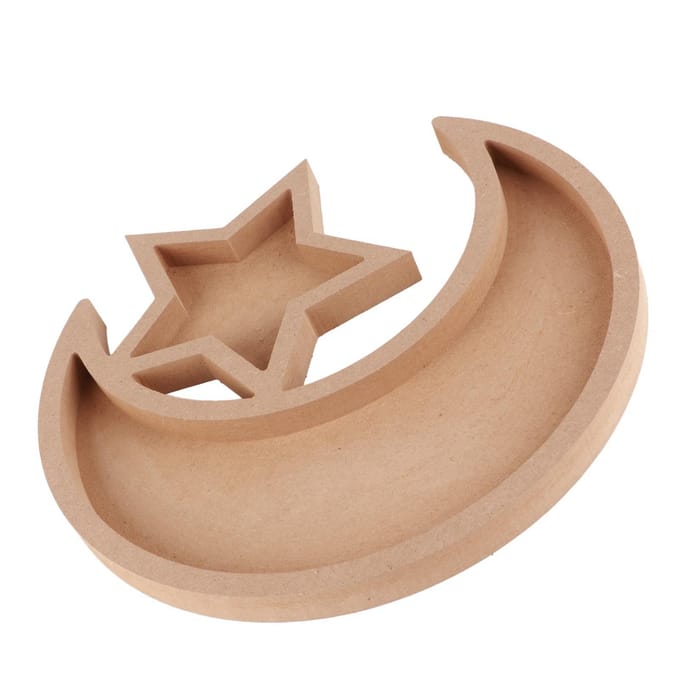 Houten Dessertplateau Eid Leuke Vorm Multifunctioneel Houten Maanplateau voor Ramadan Thuis Ramadanfeest brown