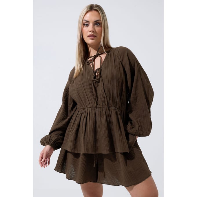 Limited Collection Chocoladebruine Mousseline Top Size 48