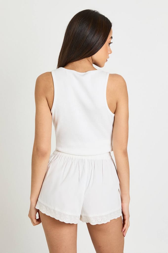 boohoo Dames Poplin Short Met Broderie Afwerking | Wit | Maat: 42