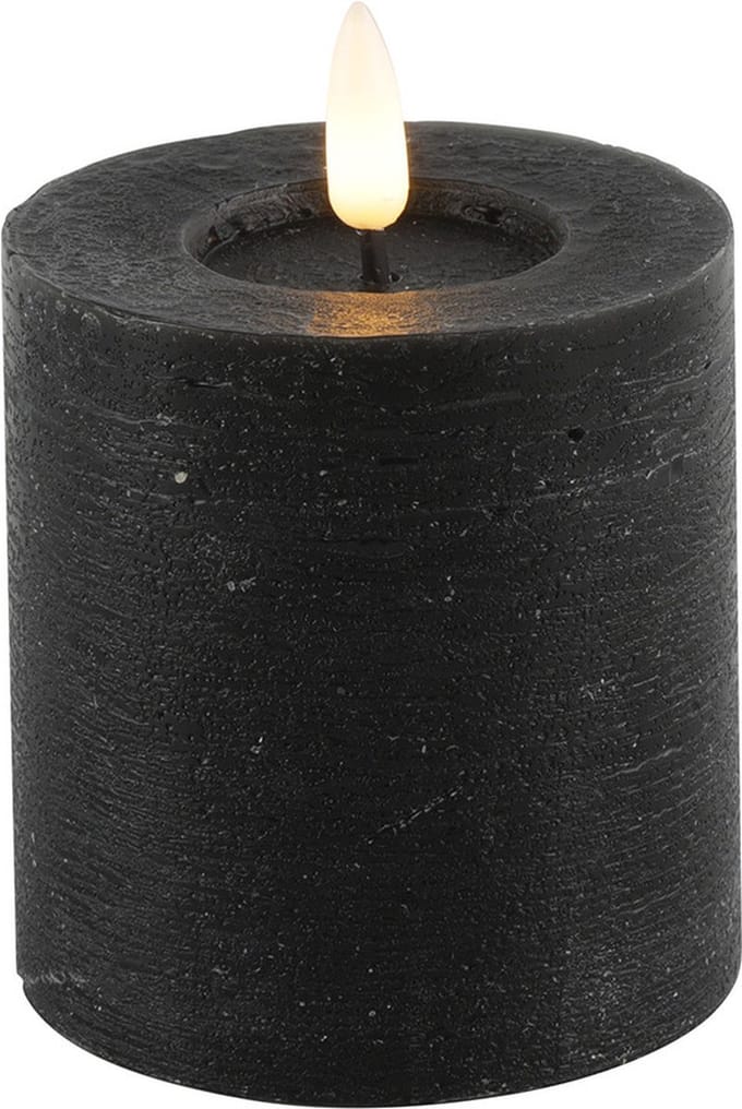Countryfield Lyon LED kaars/stompkaars - zwart - D7,5 x H8 cm - timer
