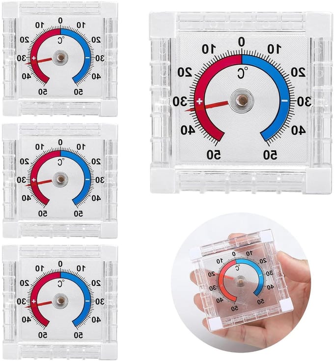 Raam Thermometers - Temperatuurmeters - Temperatuur Meten - Zelfklevend Set - 4 Stuks - Transparant