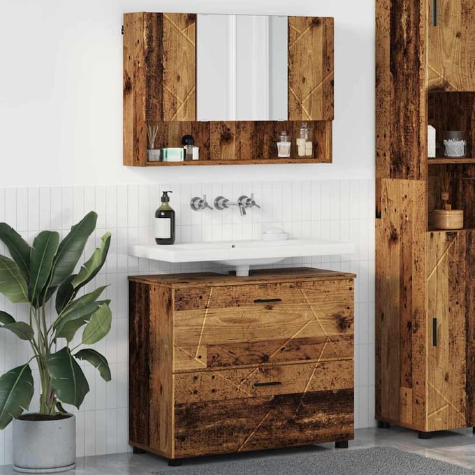 vidaXL - Badkamermeubel - Set - 2 - pcs - Oud - Hout - Samengesteld - Hout - en - Metaal