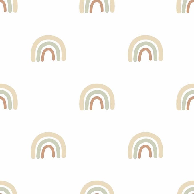 Behang - Kinderkamer – Regenbogen– Lichtgeel – Mintgroen – Bruin - Babykamer - Kinderbehang – 0,53 x 10,05 M