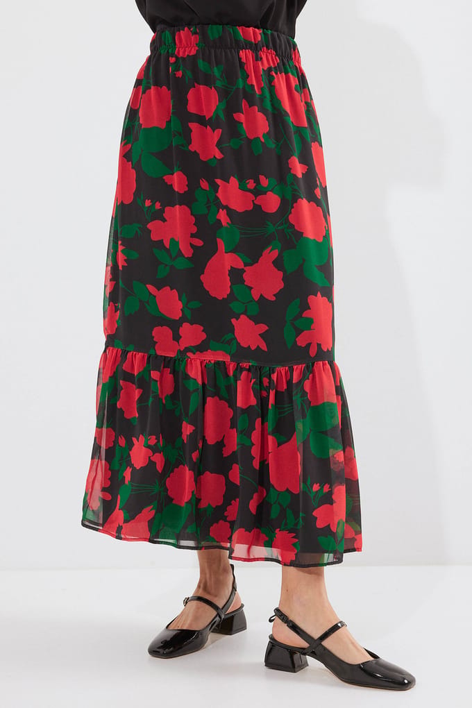 Geprinte Maxi Rok met Bloemenmotief