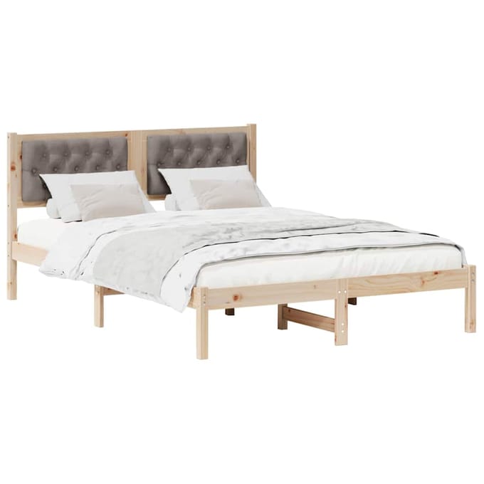 vidaXL - Bedframe - met - hoofdeinde - Taupe - 140 - x - 200 - cm - Massief - grenenhout