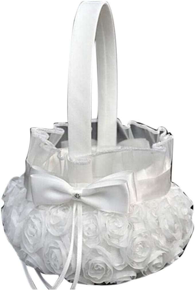 Bloemenmeisje Mand - Bruiloft Accessoire - Bruiloft Versieren - Satijn Met Roos - 2 Liter - Wit
