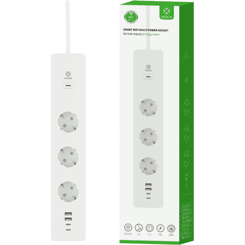 WOOX R6132 smart verlengkabel met 3 Schuko stopcontacten en 4 USB-poorten