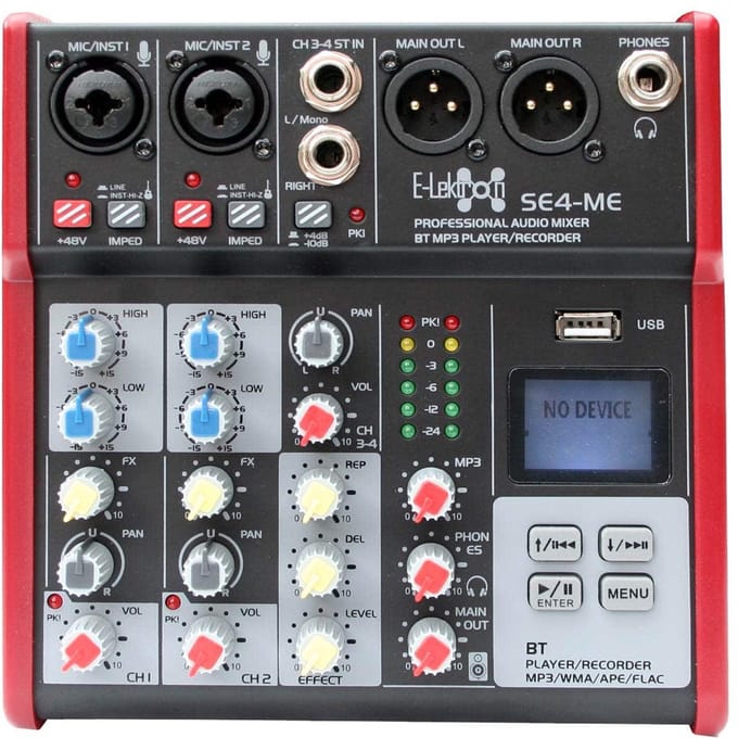 E-Lektron SE-4 live mengpaneel met Bluetooth en USB-opnamefunctie