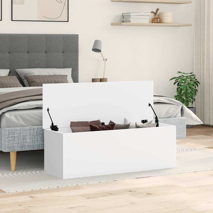 vidaXL - Opbergbox - 102x35x35 - cm - bewerkt - hout - wit