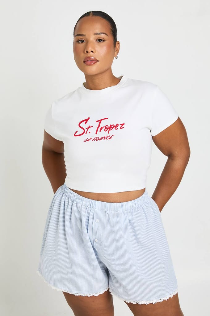boohoo Dames Plus Short Met Kanten Zoom | Blauw | Maat: 46