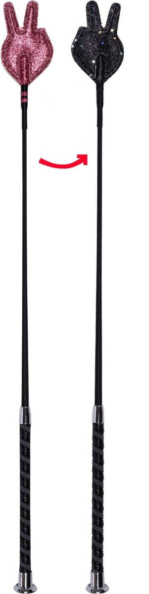 HKM Ruby springzweep - Duo Glitter - zwart/rood - 65cm