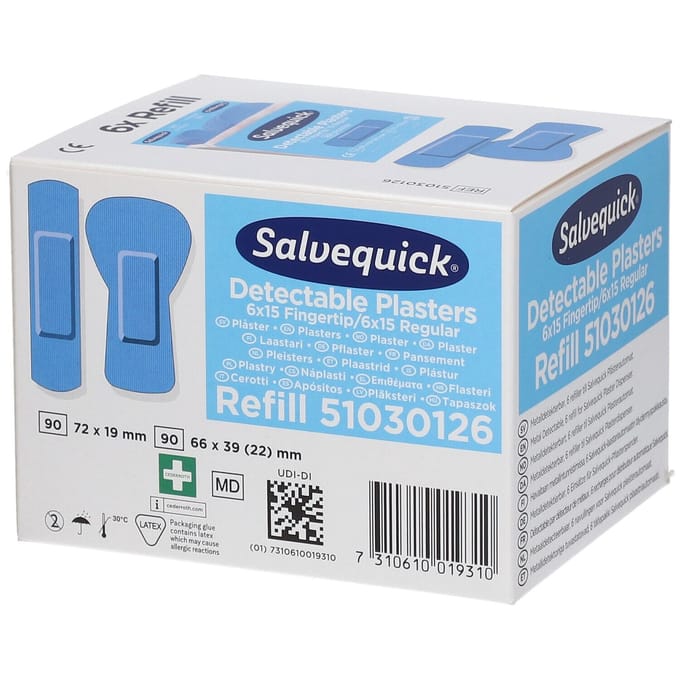 Salvequick detectable vingertop pleister assorti 6754 - 51030126 - 6 pack - 6 navullingen
